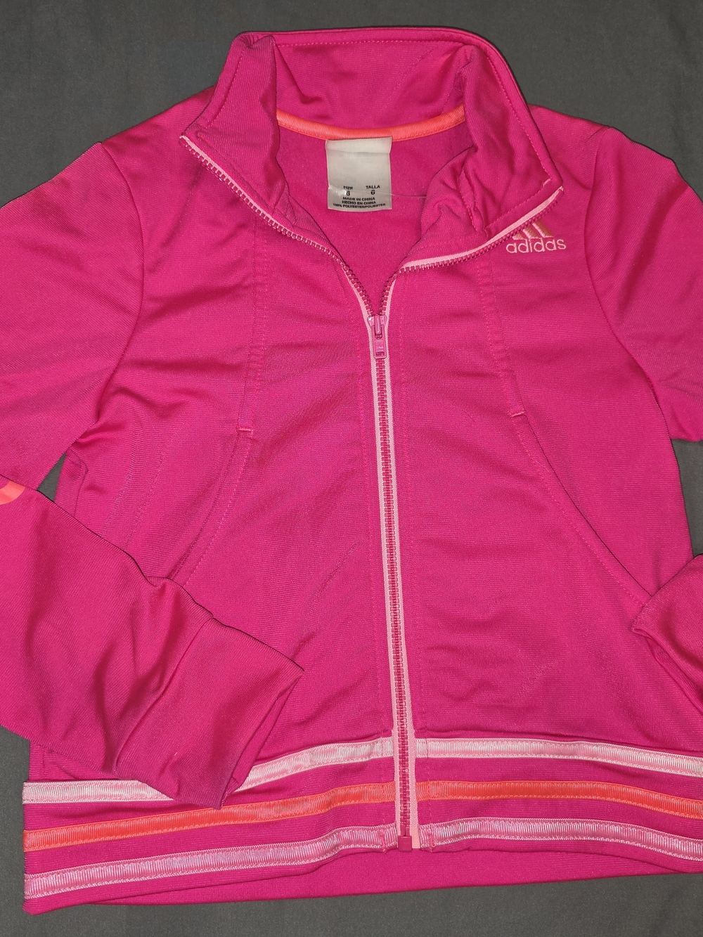 adidas Girls Hot Pink Zip-Up Jacket with Stripe Accent